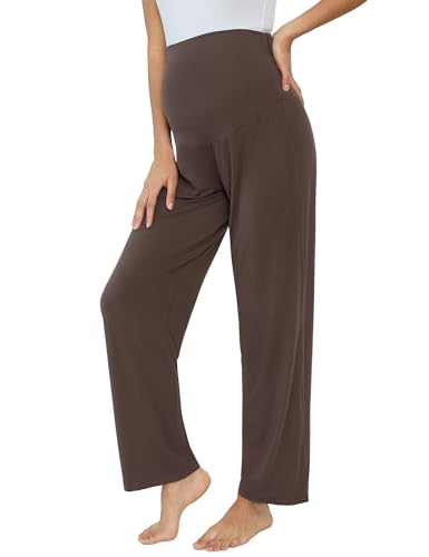 Joyaria Bamboo Viscose Maternity Sweatpants Over Belly Lounge Pants - color: Chocolate, size: Large
