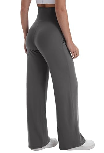 Maternity Pants Wide Leg Stretchy Pregnancy Trousers - color: Dark Grey, size: Large