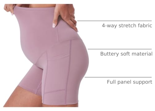 POSHDIVAH 3/4 Pack Maternity Biker Shorts Over The Belly with Pockets 5"/8" - color: Black/Blue/Pink 5", size: X-Large