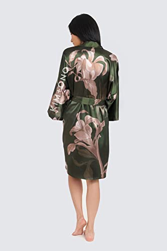 KIM+ONO Satin Short Kimono Robe for Women - color: Ayame - Olive