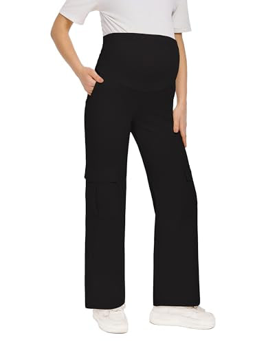 Maternity Quick-Dry Cargo Pants with 6 Functional Pockets - color: Black, size: Medium