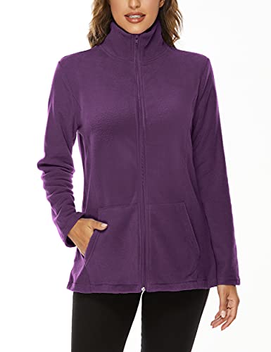 Hibelle Women's Outdoor Full-Zip Thermal Fleece Jacket with Pockets - color: 210-purple, size: Medium