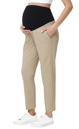 Maternity Pants Over Belly Pregnancy Casual Scrub Pant - color: Khaki, size: Large