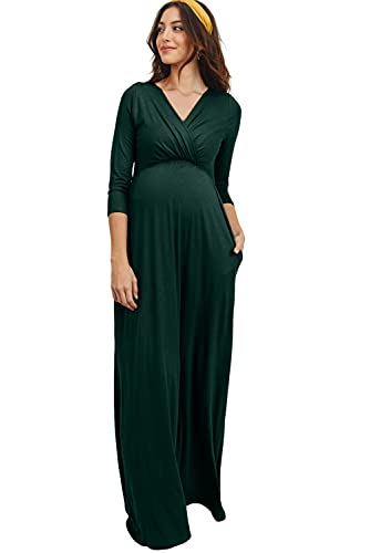 LaClef Women's Wrapped Ruched Maternity Dress with Pocket - color: Hunter Green, size: X-Large