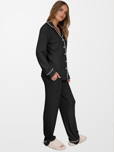 ANRABESS Women 2 Piece Pajama Lounge Sets 2026 Fall Outfits - color: Black, size: Medium