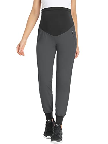 POSHGLAM Women's Maternity Joggers Casual Quick-Dry Active Pregnancy Scrub Pants - color: Pewter, size: Large