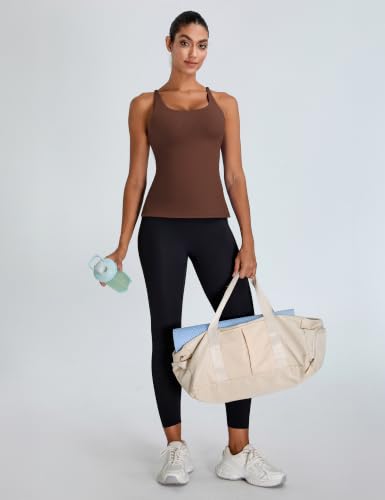 BMJL Womens Workout Tops Built in Bra Open Back Tank Top Running Gym Shirts - color: Brown, size: Medium