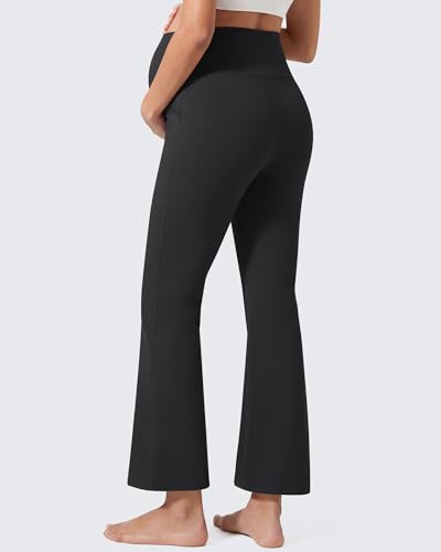 G4Free EverGoing Maternity Work Pants Pregnancy Ankle Flare Leg with Pocket - color: Black, size: Medium