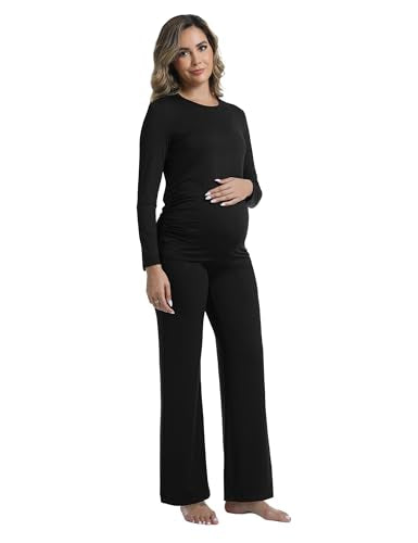Womens Maternity Pajamas 2 Piece Set Sleepwear - color: Black, size: Small