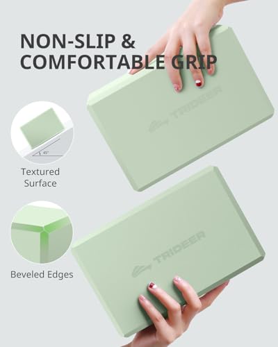 Yoga Blocks 2 Pack with Supportive Non-Slip Foam for Yoga Pilate Stretching - color: Mint Green