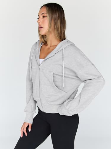 Trendy Queen Womens Zip Up Hoodies Cropped Jackets Fall Outfits 2026 - color: Grey, size: X-Small