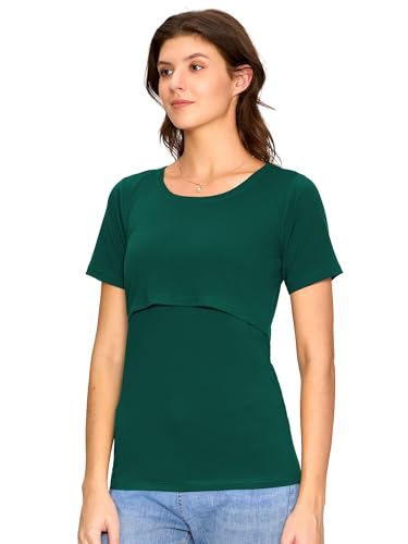 3 Pack Women's Nursing Tops, Breastfeeding Shirts Short Sleeve - color: Dark Grey/Dark Green/Teal, size: XX-Large