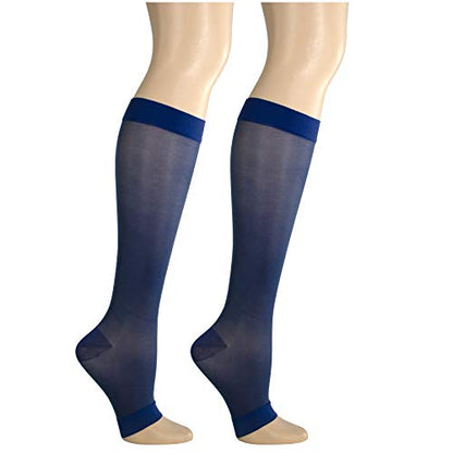Truform Sheer Compression Stockings, 15-20 mmHg, Women's Knee High Length, Open Toe, 20 Denier, Blue, Small - color: Blue, size: Small (1 Pair)