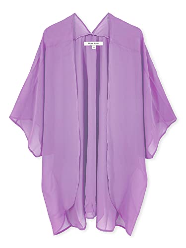 Moss Rose Women's Beach Kimono Coverup Sheer Chiffon Open Front Cover Ups - color: Pale Violet