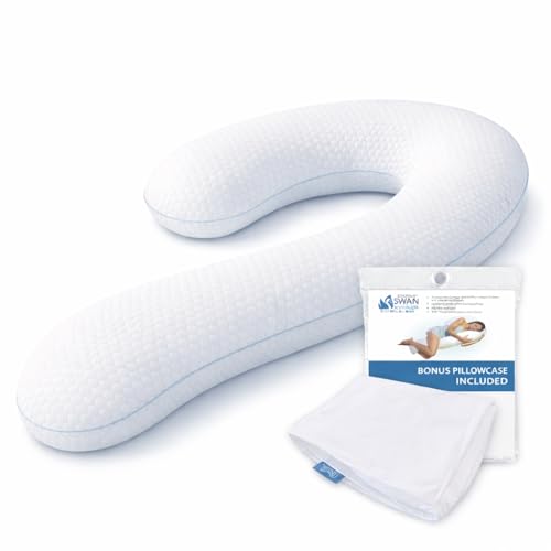 Contour Cool XL Swan Shaped Side Sleeper Pillow | Orthopedic Body Pillow for Tall Sleepers | Cooling XL Pillow Pillow Case | Body Pillow for Back Pain - 1 Pack - color: Cool XL