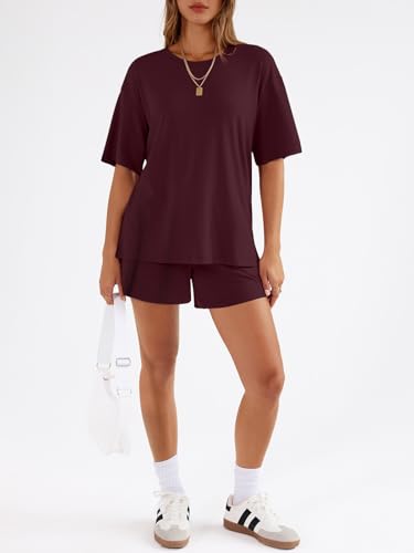 Trendy Queen Women's 2 Piece Summer Matching Set Lounge Wear with Pockets - color: Burgundy, size: Small