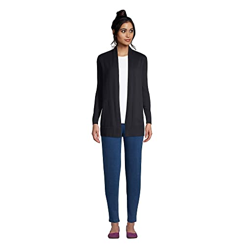 Lands' End Women's Long Sleeve Open Long Cardigan Sweater - color: Black, size: Medium Petite