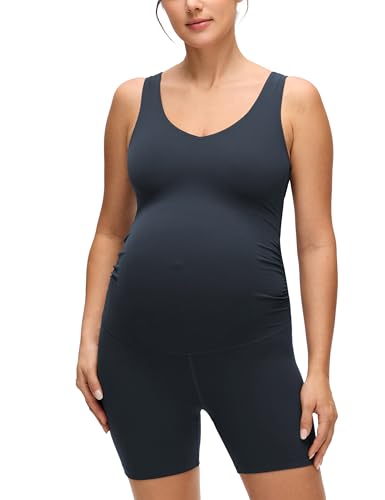 CRZ YOGA Maternity V Neck Romper - color: True Navy, size: X-Large