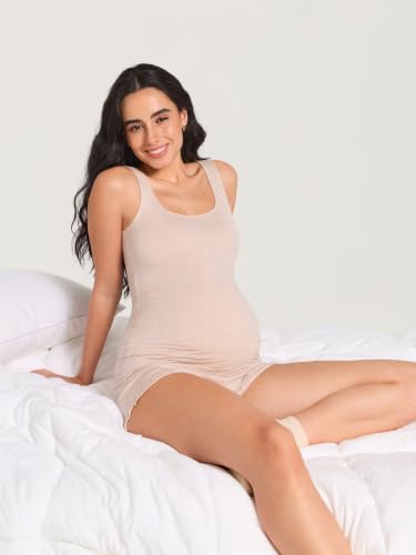 MOMANDA Modal Ribbed Maternity Tank Tops - color: Light Khaki Heather, size: X-Small