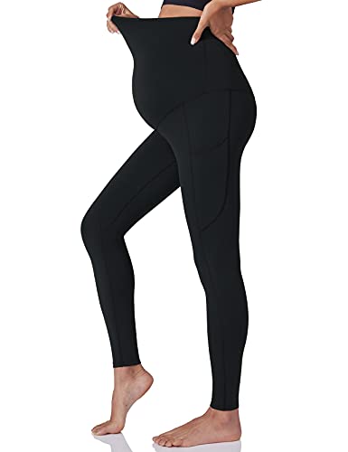 POSHDIVAH Maternity Workout Leggings Pregnancy Yoga Pants Pockets - color: 2pcs Black, size: Medium