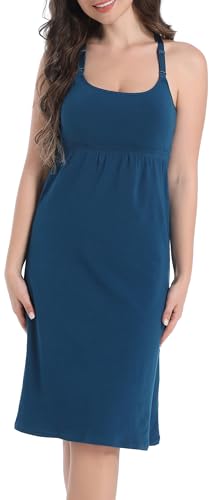 SUIEK 3-Pack Nursing Nightgown Maternity Pajamas Breastfeeding Tank Dresses - color: Black+navy Dot+atrovirens - 3-pack, size: Small