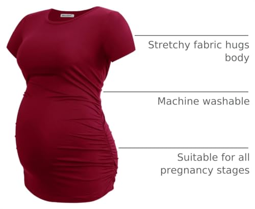Smallshow Women's 4 Pack Maternity Shirts Short Sleeve Pregnancy Tops Clothes - color: Black-light Grey-navy-maroon(4 Pack), size: Large
