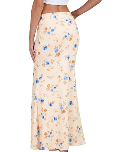 KIFOVEN Women's Foldover High Waist Maxi Skirt - color: Blue Rose, size: Small