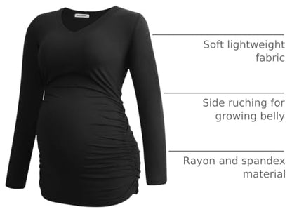 Smallshow Women's V-Neck Maternity Shirt Clothes Long Sleeve Ruched Pregnancy Top - color: Army Green-black-light Grey(3 Pack), size: Medium