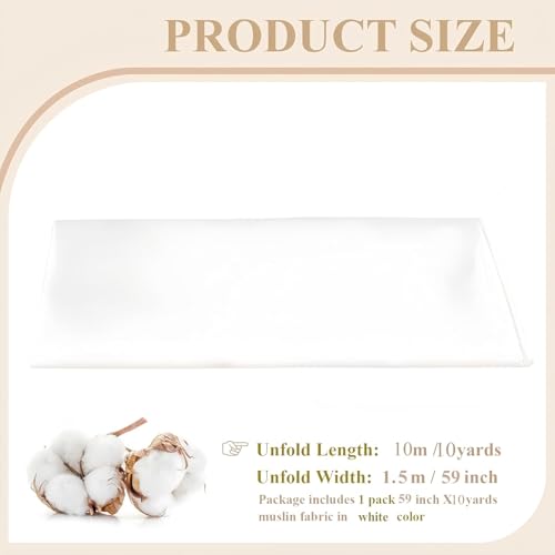 100% Cotton Muslin Fabric, 63 Inch X 10 Yards White Fabric by The Yard - color: Bleached, size: 10 Yards