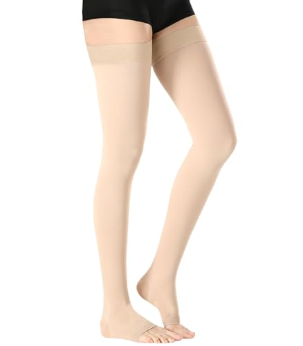 Medical Thigh High Compression Socks 20-30 mmHg for Women,Open Toe - color: Open Toe Beige, size: X-Large