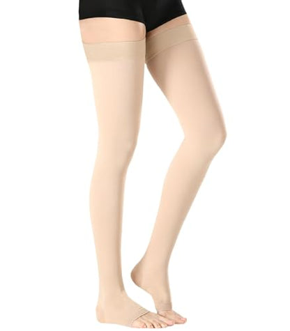 Medical Thigh High Compression Socks 20-30 mmHg for Women,Open Toe - color: Open Toe Beige, size: X-Large