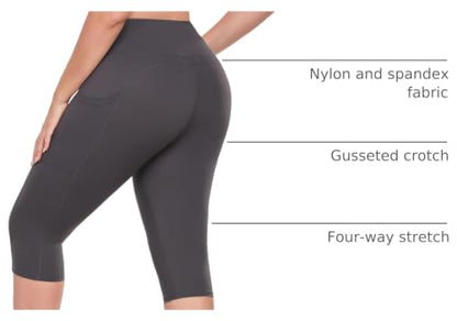 16" Womens Plus Size Capri Yoga Pants with Pockets 16" Knee Length - color: Grey, size: Large Plus