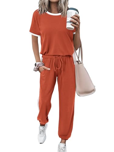 MASCOMODA Womens 2 Piece Outfits Summer Matching Lounge Sets Jogger Set - color: Orange, size: Medium