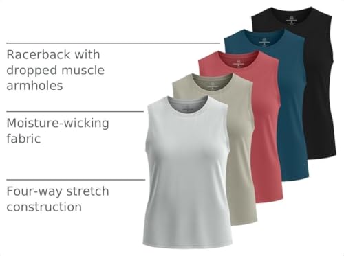 5 Pack Women's Dry Fit Tank Tops Muscle Sleeveless Workout Athletic Gym - color: Set 3, size: X-Small