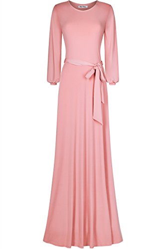 Women's 3/4 Sleeve Deep V-Neck Maxi Faux Wrap Solid Plus Size Dress - color: Blush-round Neck, size: X-Large