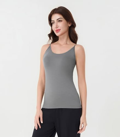 DAVID ARCHY Women's Bamboo Rayon Camisole Tank Tops No Shelf Bra, 3 Pack - color: Black/Heather Light Gray/Heather Dark Gray, size: X-Large