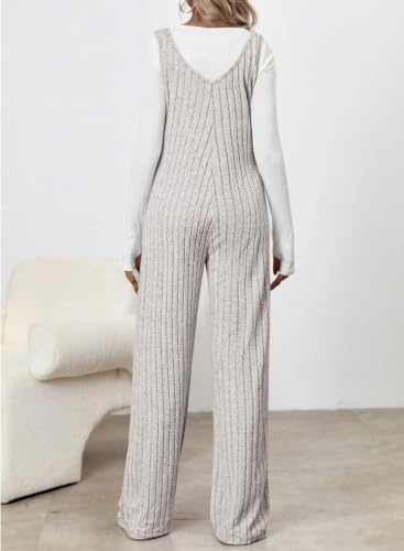 BLENCOT Maternity Jumpsuit Sleeveless Square Neck Wide Leg Pants Romper - color: Grey, size: Medium