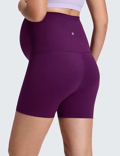 CRZ YOGA Maternity Biker Shorts 4" - color: Plum Magenta, size: X-Small