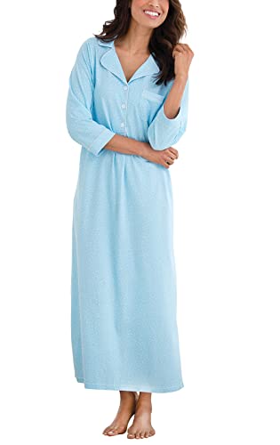 PajamaGram Long Flannel Nightgown - Women Nightgown, Plaid - color: Blue, size: Medium