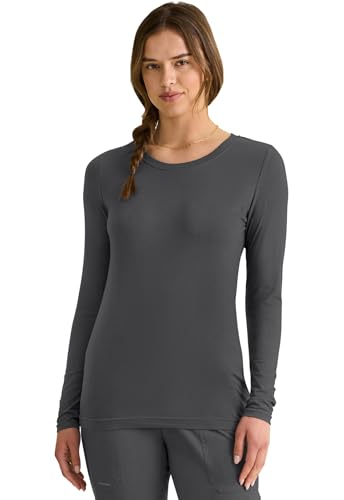 Healing Hands Underscrub Long Sleeve Women Knits Scrub Tops - color: Charcoal, size: X-Small