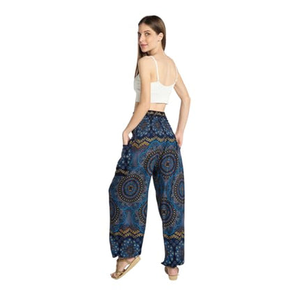 Tranquil Threads High-Waisted Boho Harem Yoga Pants for Women - color: Purple Flower, size: Medium