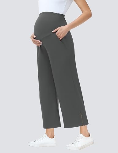 Foucome Women's Maternity Capris Wide Leg Cropped Pants - color: Grey, size: Large