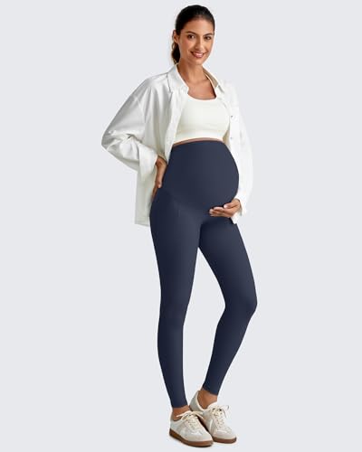 G4Free BareFeel Maternity Leggings with Pockets Over The Belly Stretchy Workout Yoga Pregnancy Pants - color: Dark Blue, size: Medium