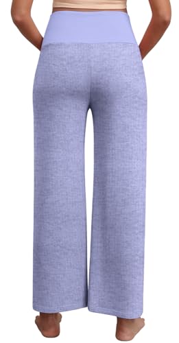 Women's Maternity Wide Leg Pants with Crossover Waist and Pockets - color: Blue, size: Medium