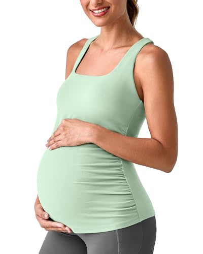 G4Free BareFeel Maternity Tank Tops with Removable Pads Pregnancy Clothes - color: Bean Green, size: Large