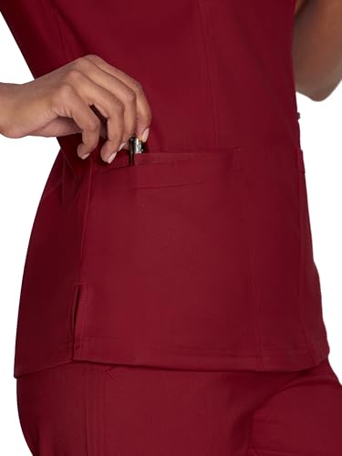 Scrub Tops for Woman, Mock Wrap Tops - color: Burgundy, size: Large