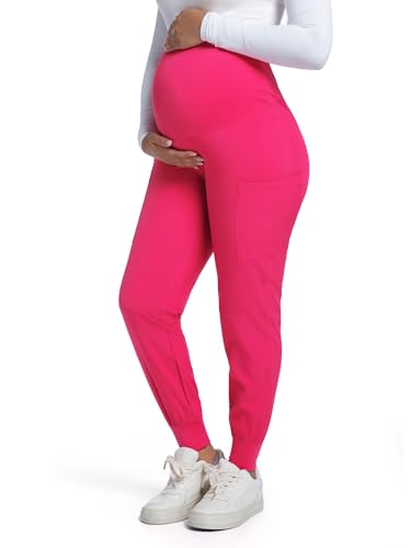 COZYFIT Maternity Scrub Pants, Jogger Workwear with 4 Pockets - color: Hot Pink, size: XX-Large