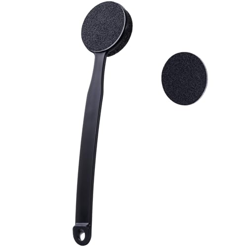 Double Sided Pumice Stone for Feet with Long Handle 13.7", Hard Skin Callus Remover, Foot Scrubber and Exfoliator Pedicure Tool with Sand Paper for Softer & Smoother Feet, Clear Black - color: Clear Black