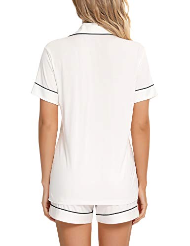 Senert Womens Pajamas Sets Soft Button Down Short Sleeve Sleepwear - color: A - White, size: Large