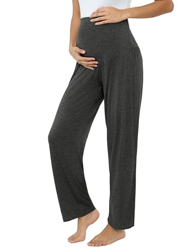 Joyaria Bamboo Viscose Maternity Sweatpants Over Belly Lounge Pants - color: Charcoal, size: Medium